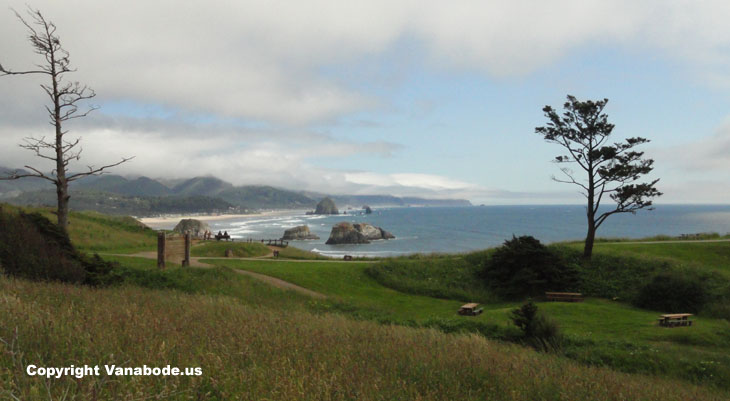 picture taken from parking lot of ecola state park near cannon beach oregon and haystack rock