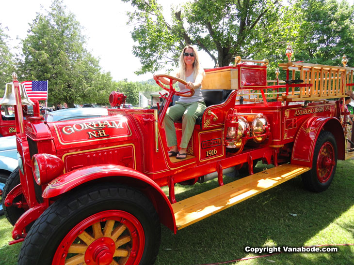 Kelly poses on the old Gorham firetruck