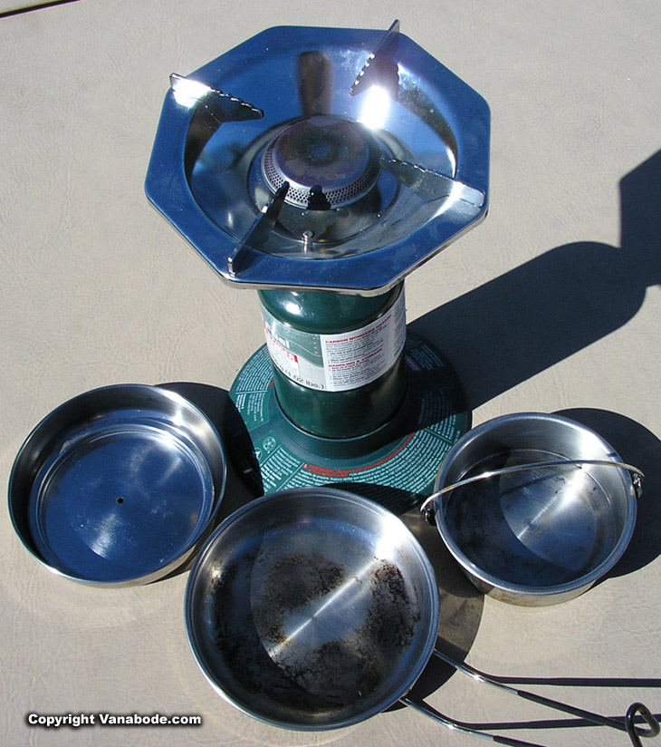 propane gas stove single burner cooking device used in Vanabode travels