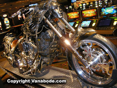 treasure island motorcycle art inside the casino on the gambling floor